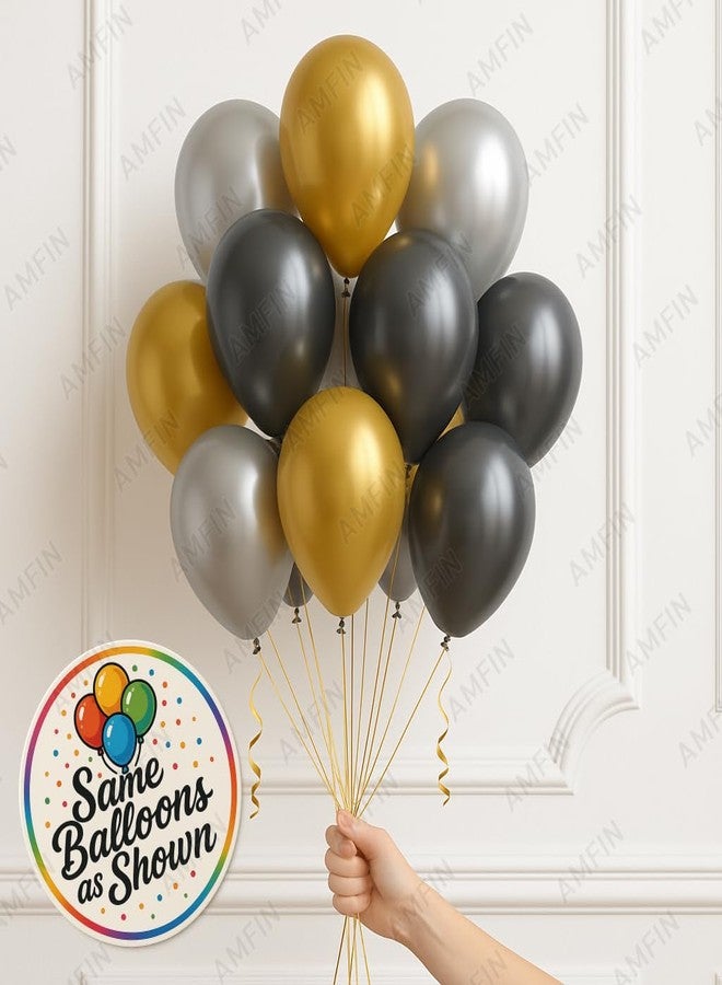 AMFIN (Pack of 50) 10 inch Metallic Chrome Balloons. Birthday, Anniversary Decoration Items - Gold, Black, Silver - Image 2